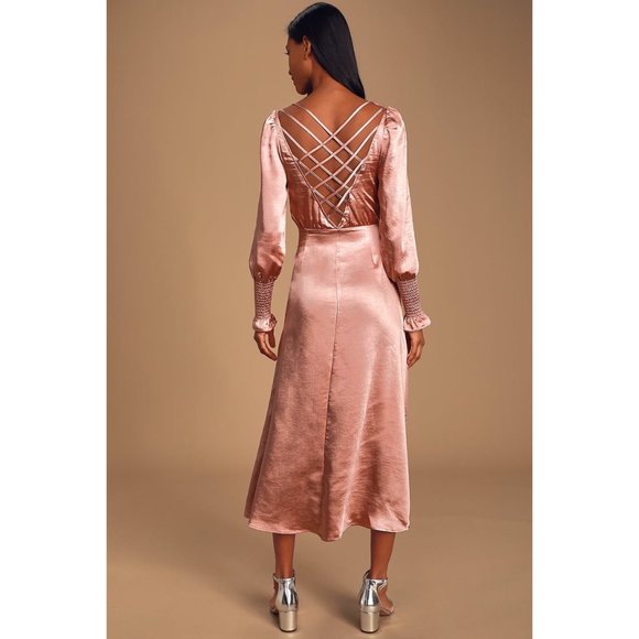 Elegant Occasion Mauve Pink Satin Backless Dress - Picture 3 of 5